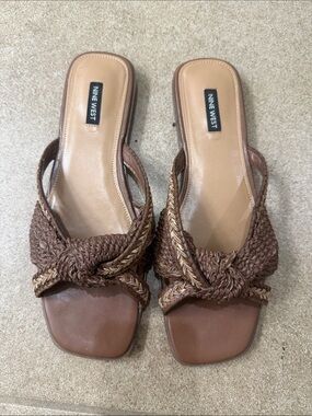 Nine West Brown Braided Knotted Slide Mules